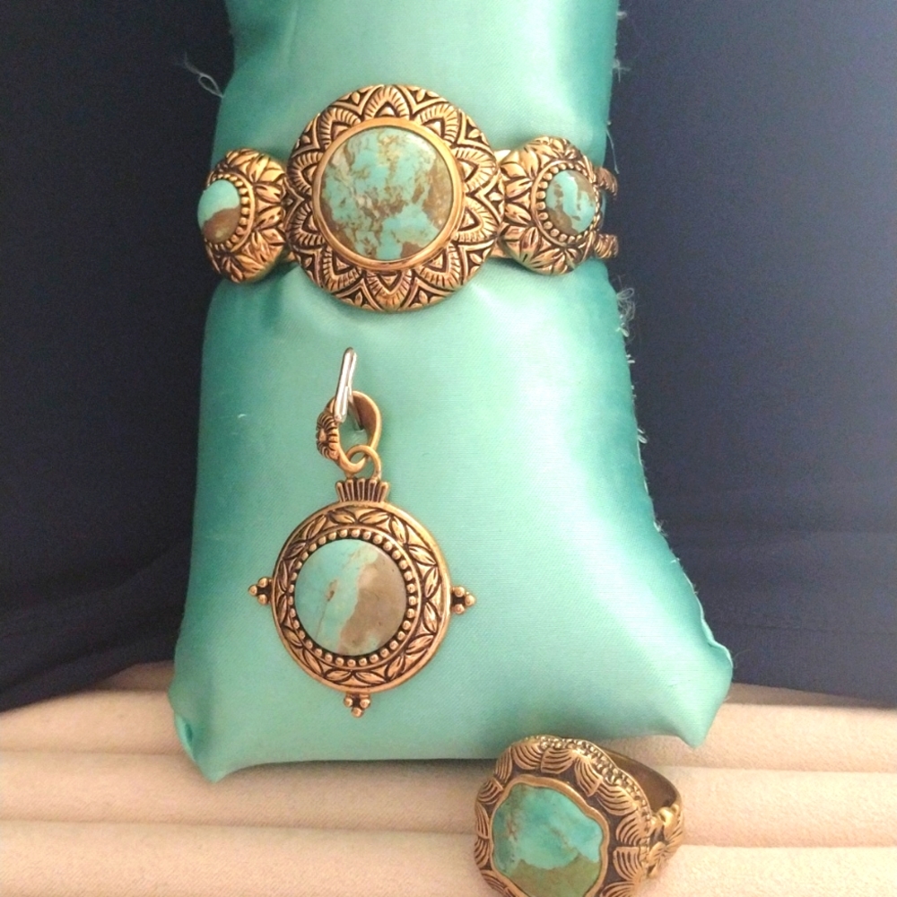 Vintage No.8 Mine Turquoise Jewelry Set,by Studio Barse Stamped in Bronze,